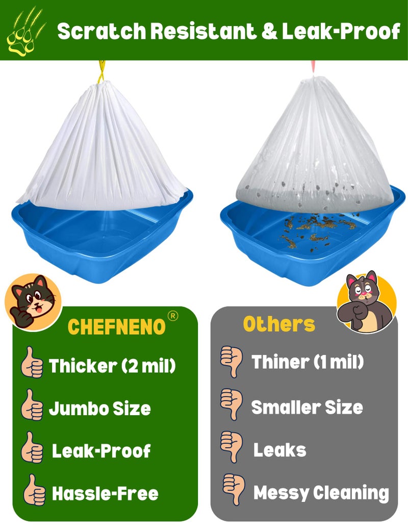 CHEFNENO Cat Litter Box Liners Drawstring XL (30 Bags) 39" x 17" Super Jumbo Scratch Resistant Extra Heavy 2 Mil Disposable Litter Box Liner Cat Litter Tray Bags (30 Count) - Image 2