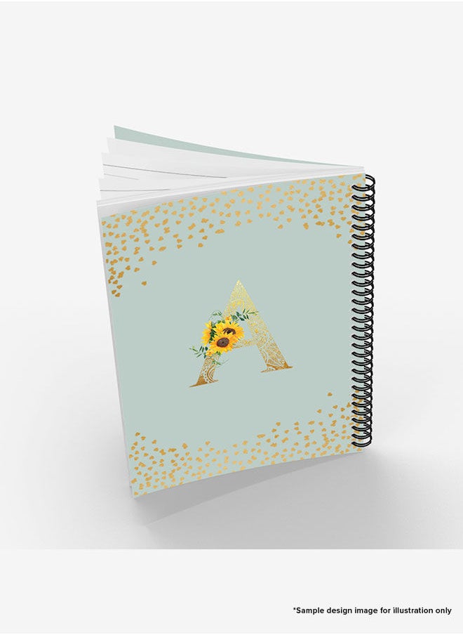Stylizedd - Designer A5 Spiral Notebook Memo Notepad Journal - Custom Monogram Initial Letter Mandala Floral Pattern Alphabet - F - Light Grey - Image 1