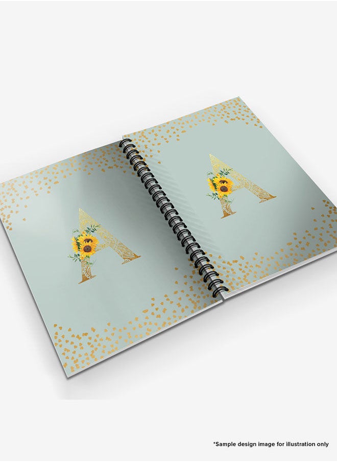 Stylizedd - Designer A5 Spiral Notebook Memo Notepad Journal - Custom Monogram Initial Letter Mandala Floral Pattern Alphabet - F - Light Grey - Image 1