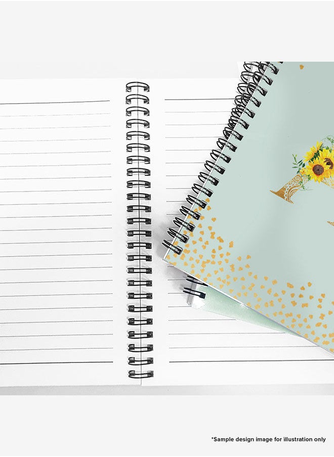 Stylizedd - Designer A5 Spiral Notebook Memo Notepad Journal - Custom Monogram Initial Letter Mandala Floral Pattern Alphabet - F - Light Grey - Image 1