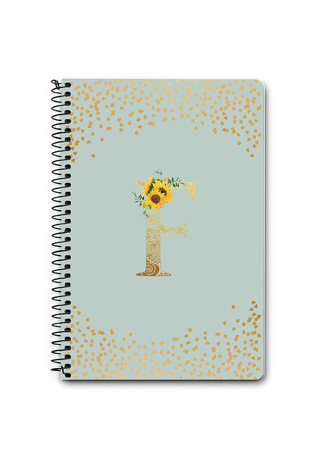 Stylizedd - Designer A5 Spiral Notebook Memo Notepad Journal - Custom Monogram Initial Letter Mandala Floral Pattern Alphabet - F - Light Grey - Image 1