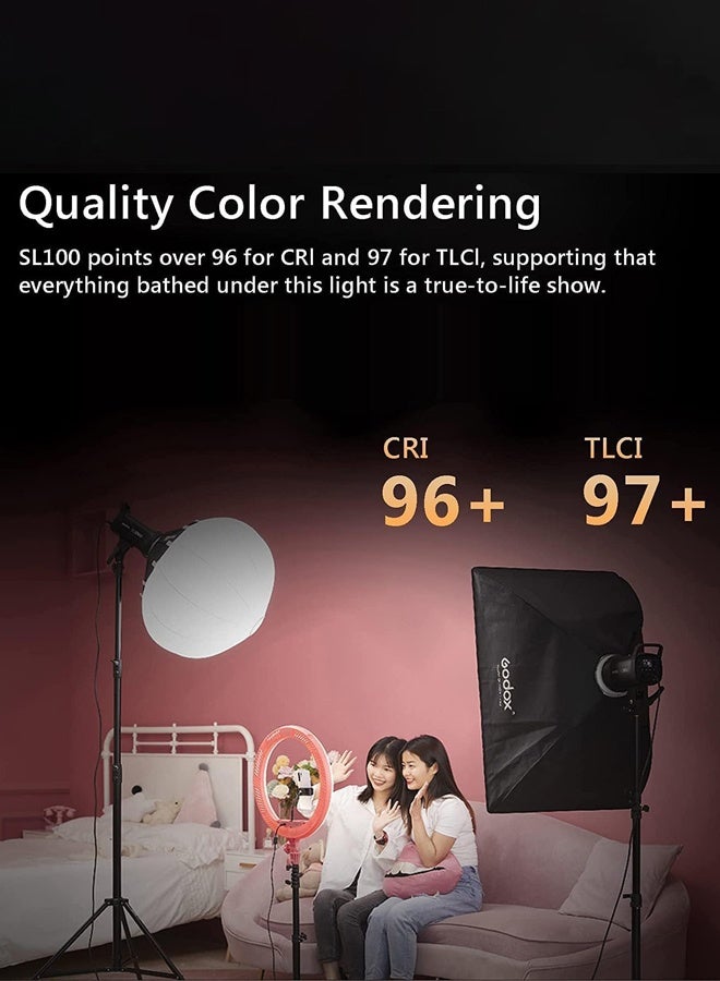 Godox SL100Bi 100W Bi-Color LED Video Light, 32100Lux with APP Control, 2800K-6500K CRI/TLCI 96+/97+ Studio Light, 11 FX Effects Studio LED Continuous Video Light Bowens Mount - Image 4