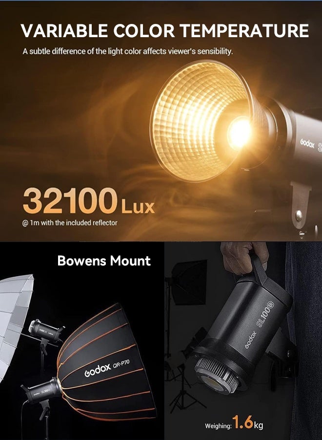 Godox SL100Bi 100W Bi-Color LED Video Light, 32100Lux with APP Control, 2800K-6500K CRI/TLCI 96+/97+ Studio Light, 11 FX Effects Studio LED Continuous Video Light Bowens Mount - Image 5
