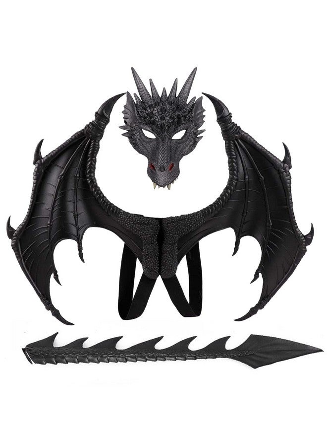 Alodidae Dragon Costumes Set Devil Wings Demon Tail Dino Mask for Halloween Masquerade Party Cosplay (Black) - Image 1
