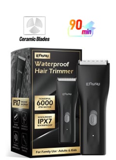Waterproof Cordless Hair Trimmer for Family Use - Adults and Kids - Powerful 6000 RPM Motor, Safe Trimming for Groin, Pubic, and Body Hair with Replaceable BLADELOCK™ Ceramic Blades