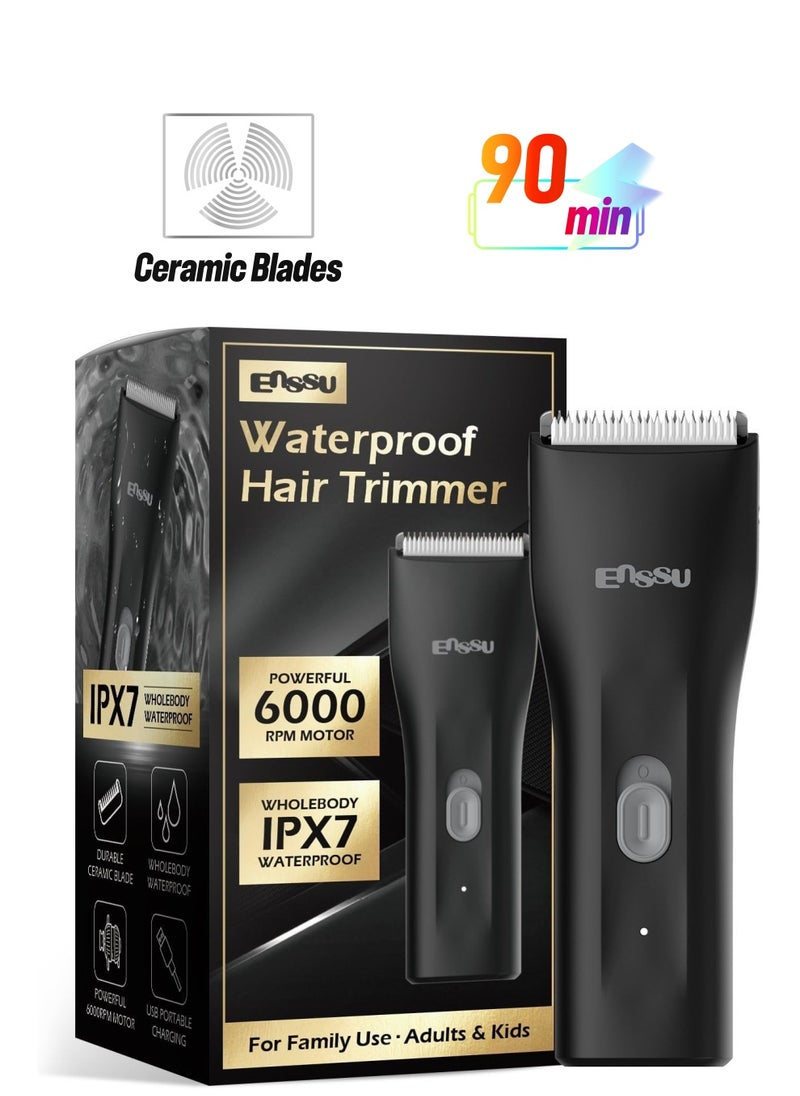 ENSSU - Waterproof Cordless Hair Trimmer for Family Use - Adults and Kids - Powerful 6000 RPM Motor, Safe Trimming for Groin, Pubic, and Body Hair with Replaceable BLADELOCK™ Ceramic Blades - Image 1