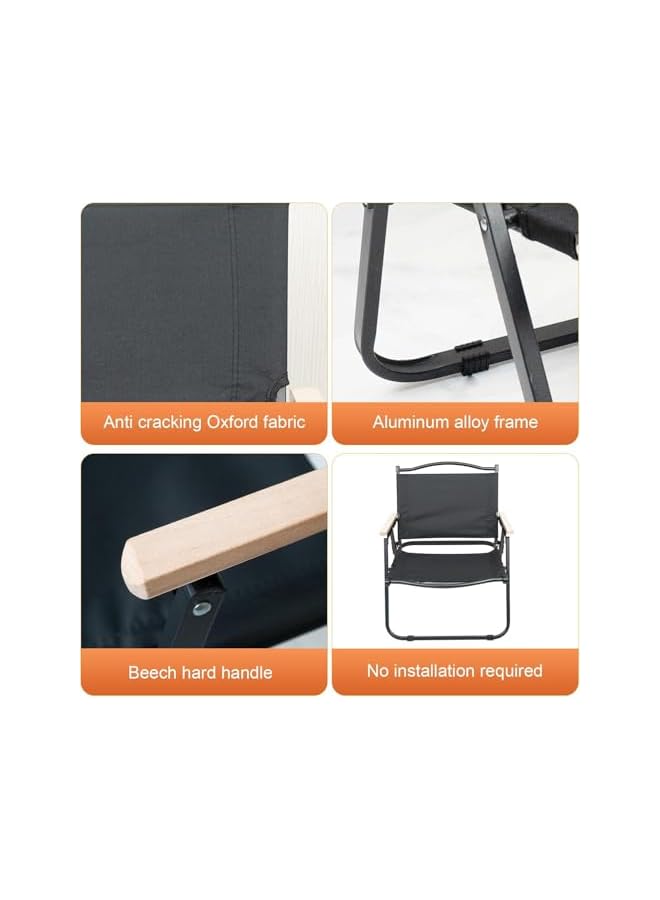 PROMASS كرسي مخيم، كرسي تخييم قابل للطي واسع محمول في الهواء الطلق، كرسي شاطئ فائق الخفة مع مقبض خشبي للنزهات والحدائق والترفيه والسفر والمشي وصيد السمك، كراسي قابلة للطي تدعم 330 رطل (أسود) - Image 5