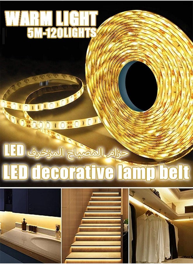 Generic - 5V USB LED Strip Lights 5m 120LEDs  Warm White LED Strip 6000K Dimmable COB LED Strip Light  Flexible USB Strip Light for TV Backlight, Bedroom Cabinet  Kitchen DIY Lighting(Warm Light) - Image 1