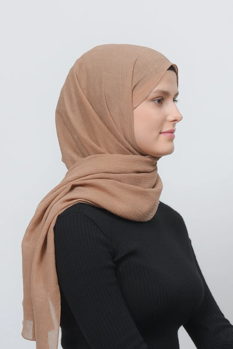 Altobeh Women's Practical Wrinkled Crinkle Mira Hijab Shawl - Dark Beige