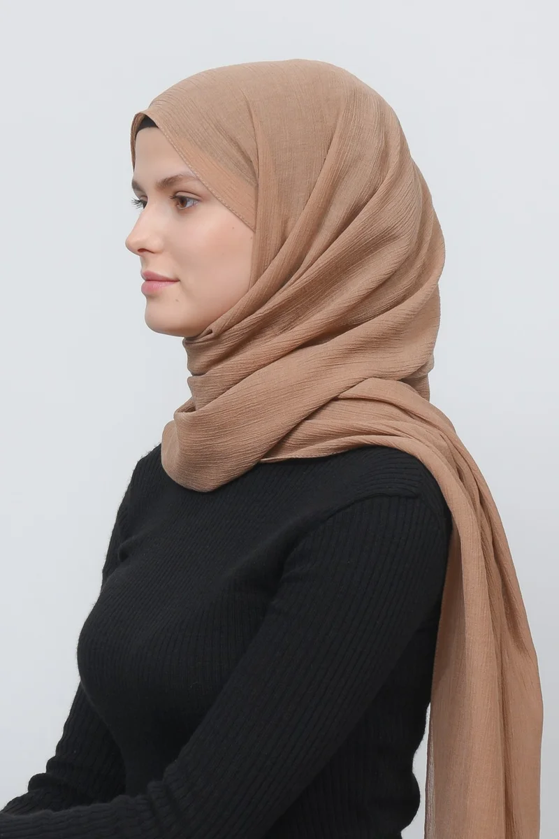 Altobeh Women's Practical Wrinkled Crinkle Mira Hijab Shawl - Dark Beige