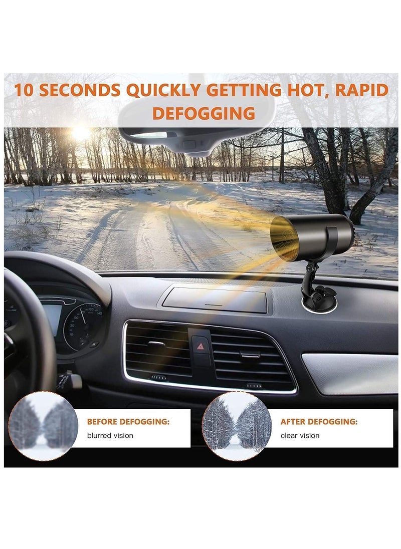 Car Heater, Portable Windshield Defogger and Defroster, 2 in1 Fast Car Heater Defroster, Plug in Automobile Windscreen Fan with Suction Holder for All Cars