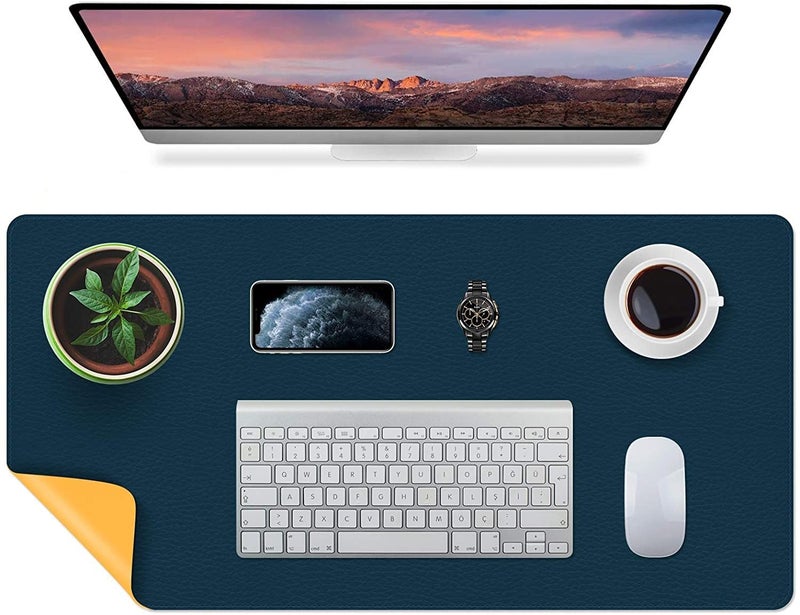 MeRaYo Mouse Pad Desk Mat Keyboard and Mouse Pad Desk Pad Extended Laptop Mat for Table Keyboard Mat Office Table Mat (60cmx30cm/ Dark Blue +Yellow) - Image 1