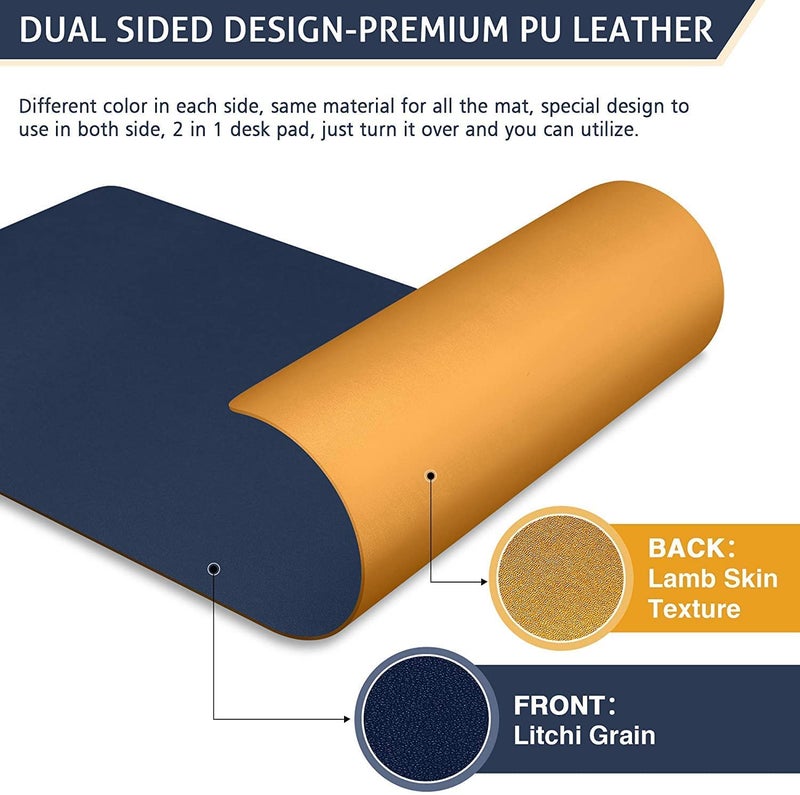 MeRaYo Mouse Pad Desk Mat Keyboard and Mouse Pad Desk Pad Extended Laptop Mat for Table Keyboard Mat Office Table Mat (60cmx30cm/ Dark Blue +Yellow) - Image 4