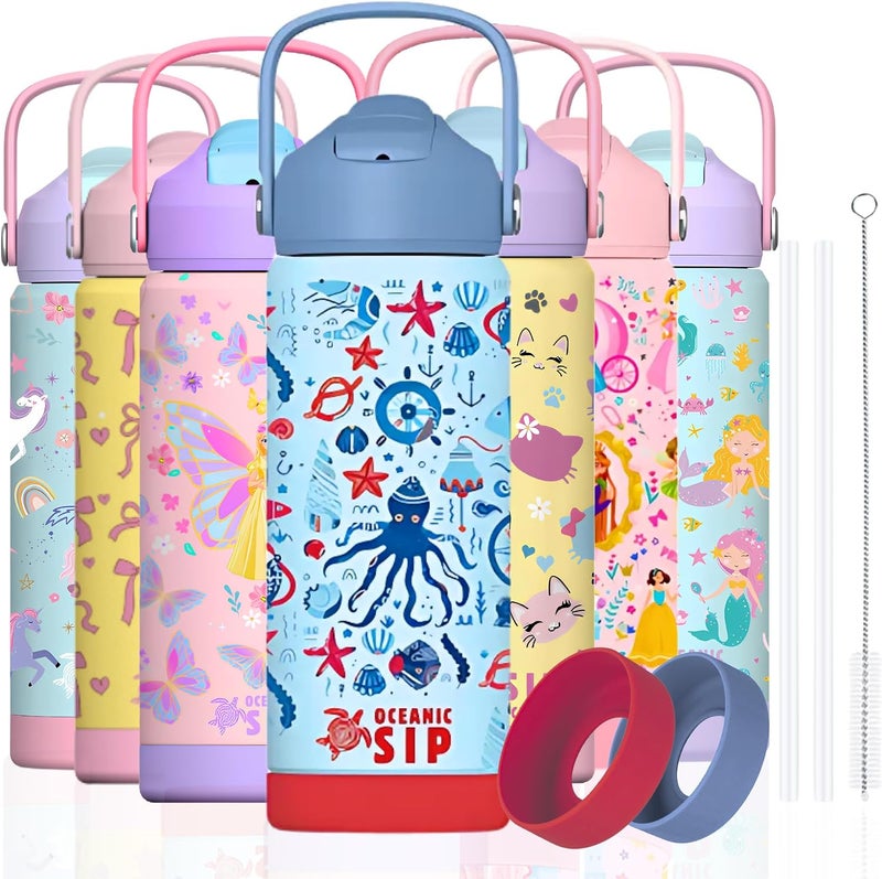 OCEANIC Kids Stainless Steel Water Bottle 550ml 18oz Double-Wall Vacuum Insulated 304 Stainless steel Water Bottle BPA FREE Leak Proof Kids School Water Flask (Undersea 550ml) - Image 1