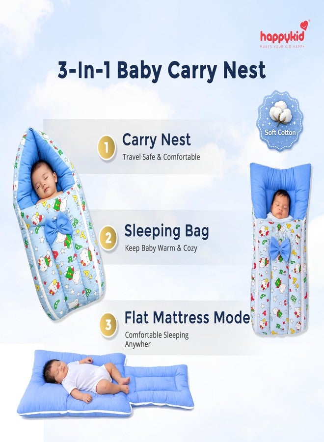 Happykid 3 in 1 Baby Carry Nest | Soft and Comfortable Cotton Material | Up to 6 Months (Blue) - Image 3