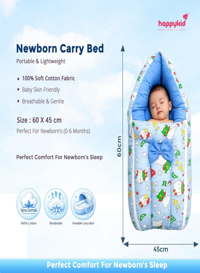 Happykid 3 in 1 Baby Carry Nest | Soft and Comfortable Cotton Material | Up to 6 Months (Blue) - Image 2