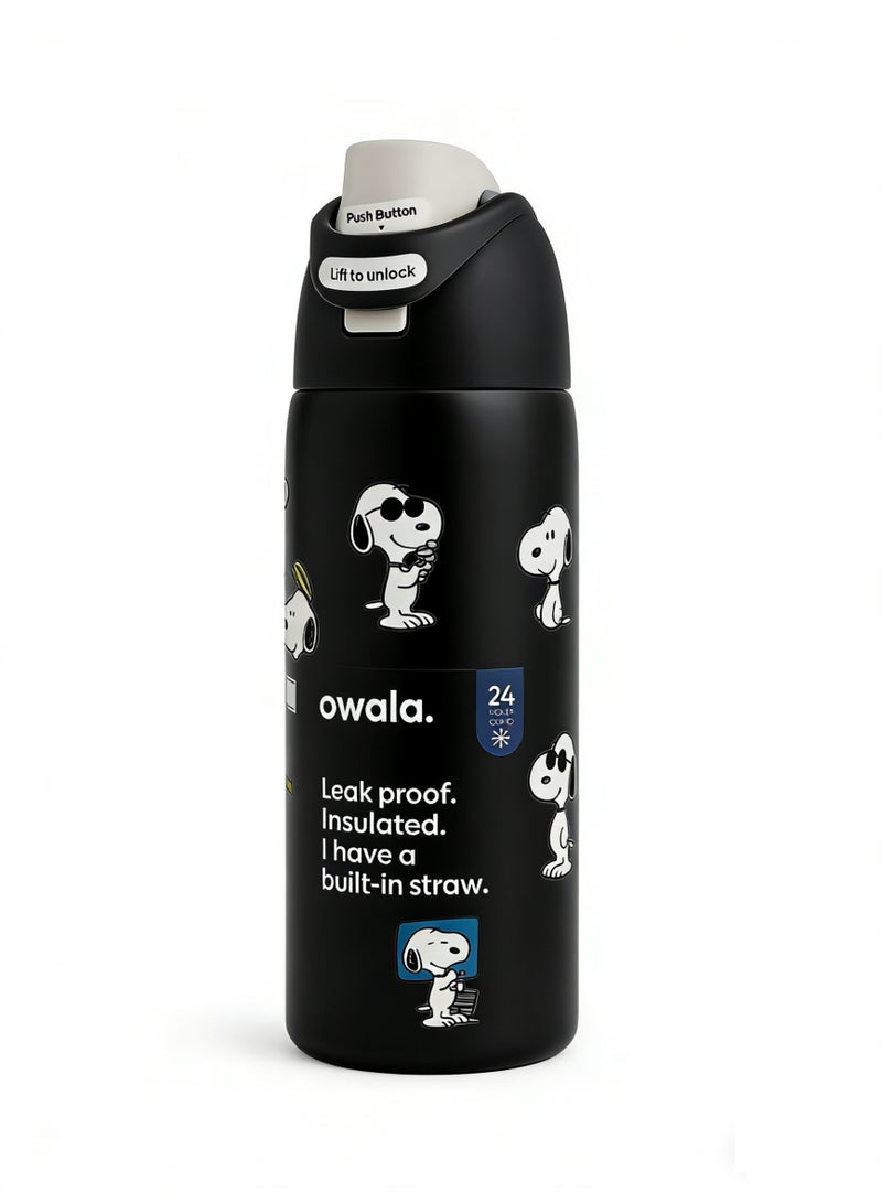 Snoopy x Owala Insulated Water Bottle with Straw | Leak-Proof Stainless Steel Cup for Kids & Adults