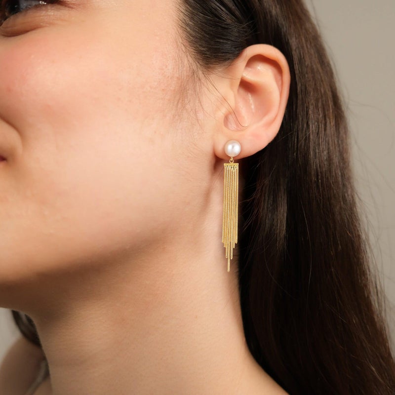 Robaice Gold Dangle Earrings for Women Dainty Long Tassel Drop Earrings Trendy, Hypoallergenic Dangling Pearl Snake Chain Earrings for Women Jewelry Gift - Image 2