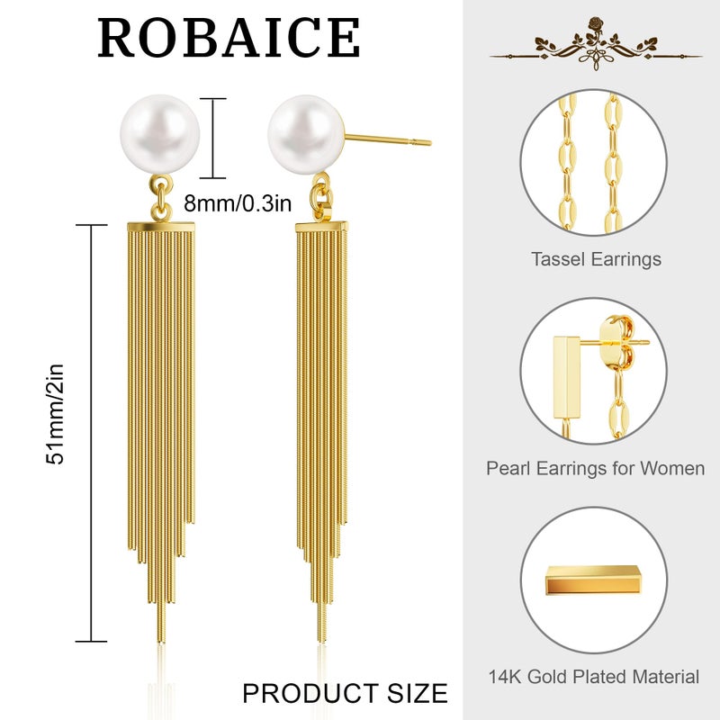 Robaice Gold Dangle Earrings for Women Dainty Long Tassel Drop Earrings Trendy, Hypoallergenic Dangling Pearl Snake Chain Earrings for Women Jewelry Gift - Image 5