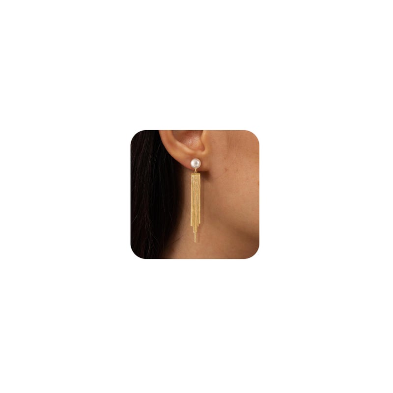 Robaice Gold Dangle Earrings for Women Dainty Long Tassel Drop Earrings Trendy, Hypoallergenic Dangling Pearl Snake Chain Earrings for Women Jewelry Gift - Image 1