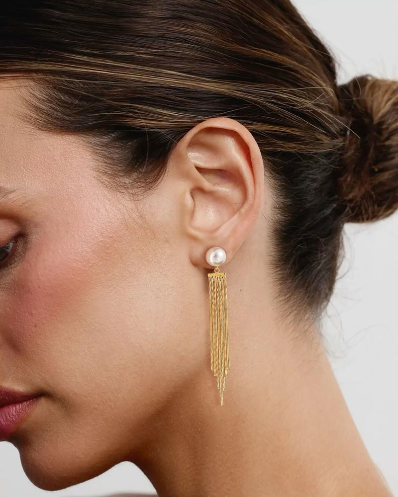 Robaice Gold Dangle Earrings for Women Dainty Long Tassel Drop Earrings Trendy, Hypoallergenic Dangling Pearl Snake Chain Earrings for Women Jewelry Gift - Image 3