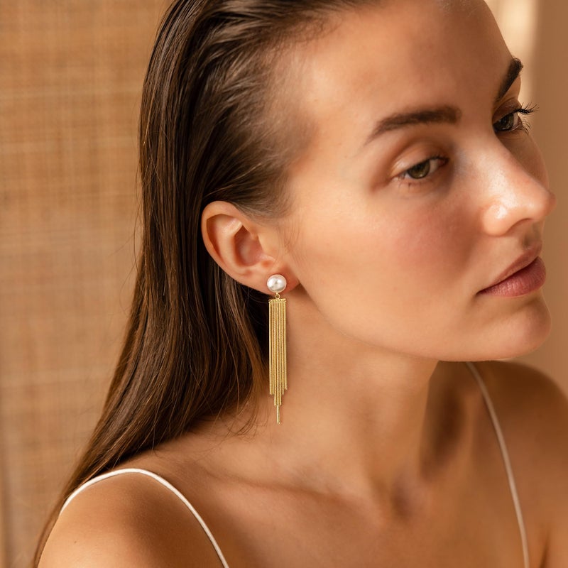 Robaice Gold Dangle Earrings for Women Dainty Long Tassel Drop Earrings Trendy, Hypoallergenic Dangling Pearl Snake Chain Earrings for Women Jewelry Gift - Image 4