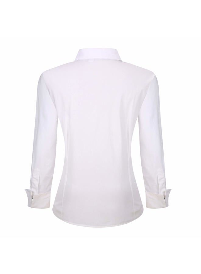 Alex Vando Womens Dress Shirts Wrinkle Free Button Down Shirts Stretch Work Blouses Long Sleeve,White,XL - Image 2