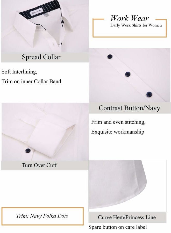 Alex Vando Womens Dress Shirts Wrinkle Free Button Down Shirts Stretch Work Blouses Long Sleeve,White,XL - Image 4