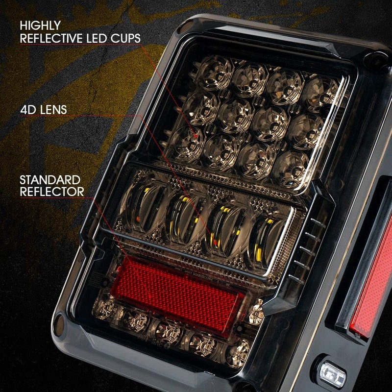 Xprite 4D Smoked LED Tail Lights Compatible with 2007-2018 Jeep Wrangler JK JKU, Plug & Play Rear Taillights w/Built-in Resistors, Parking, Brake, Turn Signal & Reverse Lights, DOT Approved - Image 3