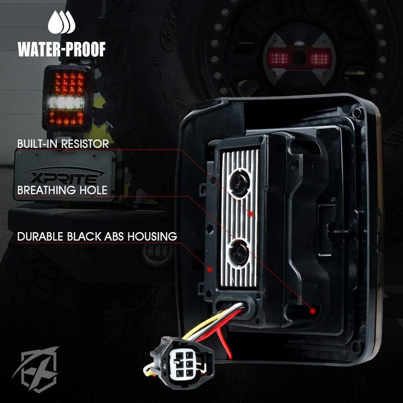 Xprite 4D Smoked LED Tail Lights Compatible with 2007-2018 Jeep Wrangler JK JKU, Plug & Play Rear Taillights w/Built-in Resistors, Parking, Brake, Turn Signal & Reverse Lights, DOT Approved - Image 5