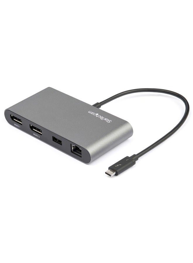 StarTech .com Thunderbolt 3 Mini Dock - Portable Dual Monitor Docking Station with DP 4K 60Hz, 1x USB-A Hub (USB 3.0/5 Gbps), GbE - 11in/28cm Cable - TB3 Multiport Adapter - Mac/Windows (TB3DKM2DPL) - Image 1