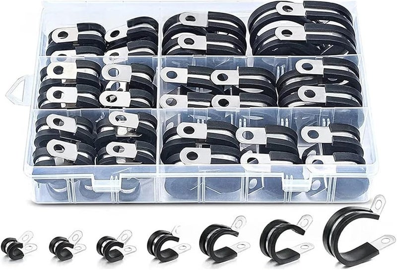 مجموعة مشابك الكابلات من الفولاذ المقاوم للصدأ 7 أحجام لتثبيت الأنابيب والأسلاك والخراطيم - Image 1