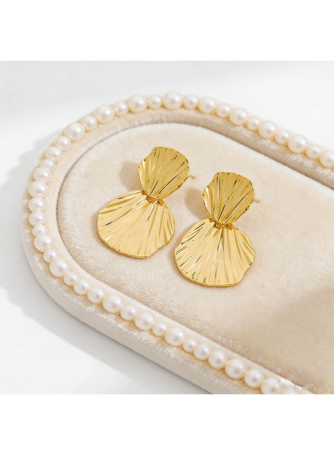 Field Earrings 24K Gold-Plated Double-Layered Fan-Pleated Earrings with an Exquisite Semi-Formal Aesthetic for Evening Occasions for ladies for girls for women European and American Style - Image 4