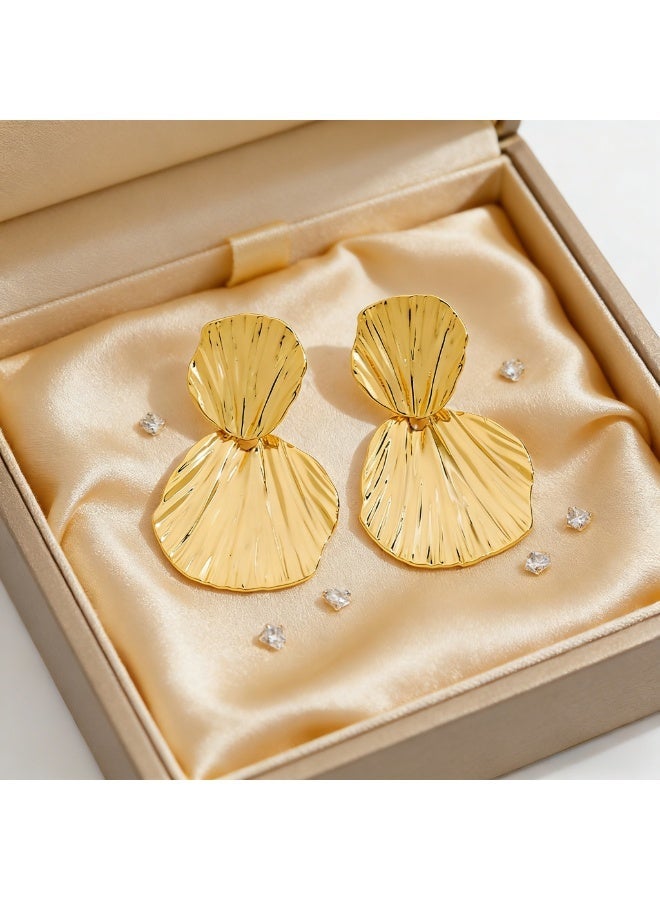 Field Earrings 24K Gold-Plated Double-Layered Fan-Pleated Earrings with an Exquisite Semi-Formal Aesthetic for Evening Occasions for ladies for girls for women European and American Style - Image 5