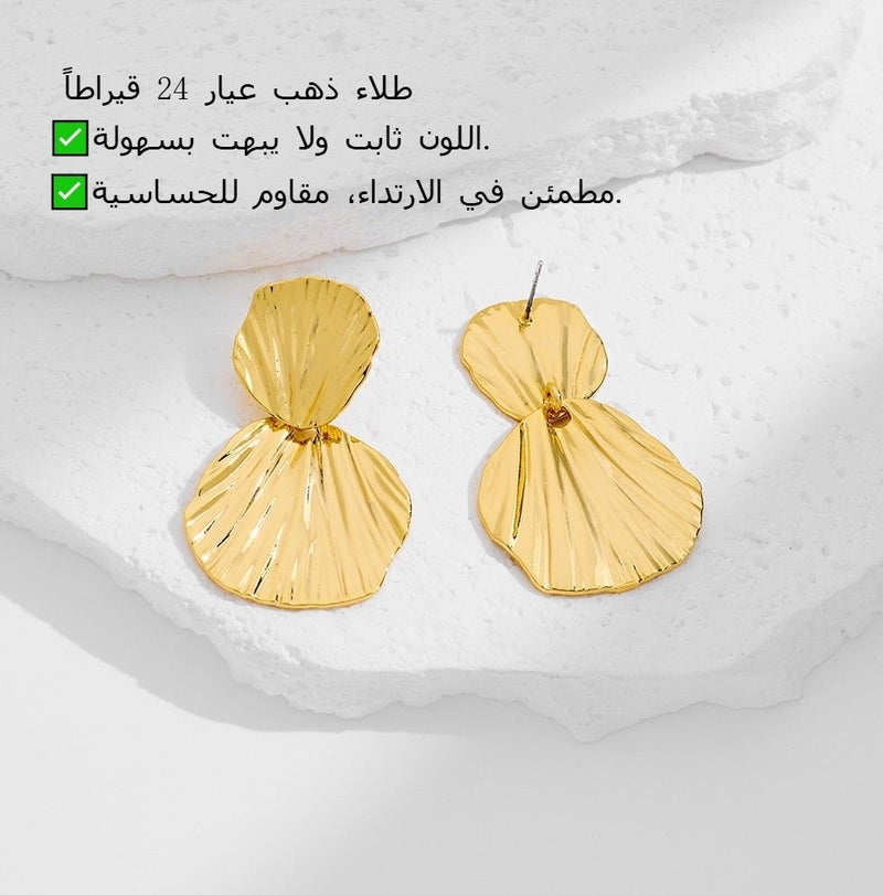 Field Earrings 24K Gold-Plated Double-Layered Fan-Pleated Earrings with an Exquisite Semi-Formal Aesthetic for Evening Occasions for ladies for girls for women European and American Style - Image 2