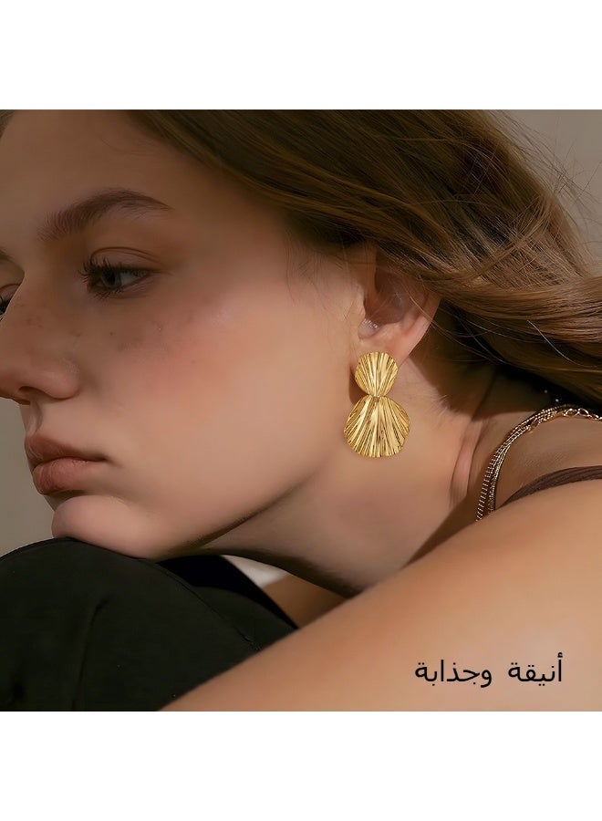 حقل الأقراط المطلية بالذهب عيار 24 قيراط، تصميم مزدوج الطبقات مطوي على شكل مروحة - Image 4