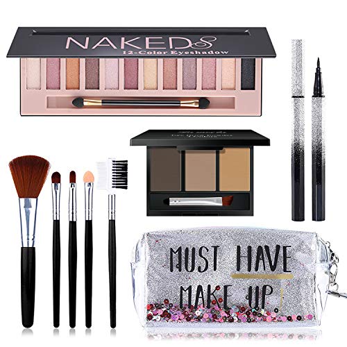 NUIBO All in One Makeup Kit, Includes 12 Colors Naked Eyeshadow Palette, 5Pcs Makeup Brushes, Waterproof Eyeliner Pencils, Eyebrow Powder and Quicksand Cosmetic Bag, Gift Set for Women, Girls & Teens - Image 1