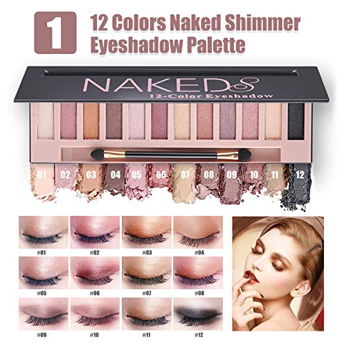 NUIBO All in One Makeup Kit, Includes 12 Colors Naked Eyeshadow Palette, 5Pcs Makeup Brushes, Waterproof Eyeliner Pencils, Eyebrow Powder and Quicksand Cosmetic Bag, Gift Set for Women, Girls & Teens - Image 2