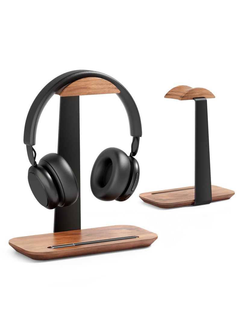 upergo UPERGO Walnut Headphone Stand, Wood Headset Stand for Desk, Universal Headphone Holder with Storage Base for Gaming, Airpod max, Bose,Razer  - Image 1