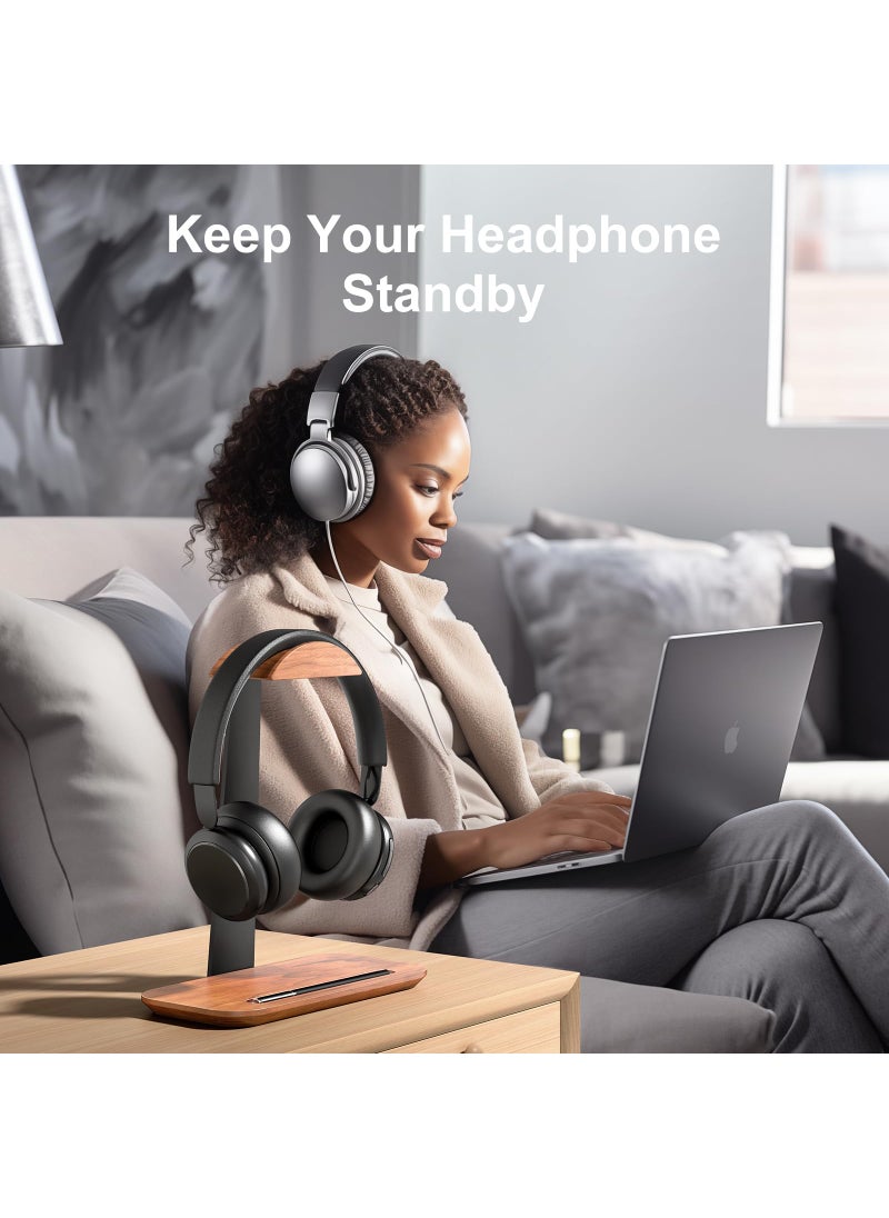 upergo UPERGO Walnut Headphone Stand, Wood Headset Stand for Desk, Universal Headphone Holder with Storage Base for Gaming, Airpod max, Bose,Razer  - Image 4
