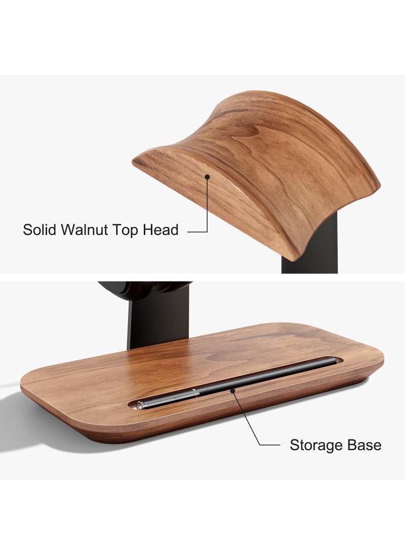 upergo UPERGO Walnut Headphone Stand, Wood Headset Stand for Desk, Universal Headphone Holder with Storage Base for Gaming, Airpod max, Bose,Razer  - Image 5