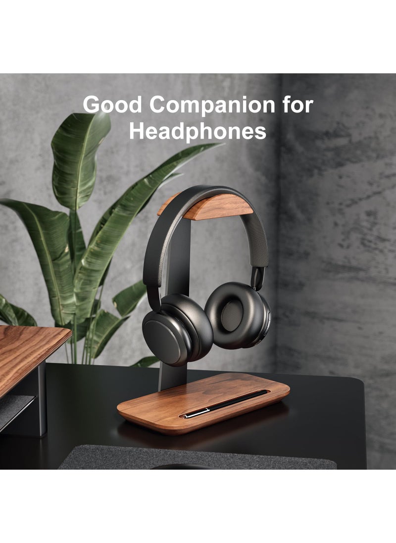 upergo UPERGO Walnut Headphone Stand, Wood Headset Stand for Desk, Universal Headphone Holder with Storage Base for Gaming, Airpod max, Bose,Razer  - Image 2