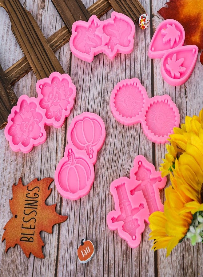 Whaline 6 Pairs Fall Thanksgiving Earring Resin Molds with 40Pcs Earring Hook Autumn Sunflower Pumpkin Turkey Scarecrow Squirrel Shape Dangle Earring Silicone Moulds for Girl Earring Pendant DIY Craft - Image 3