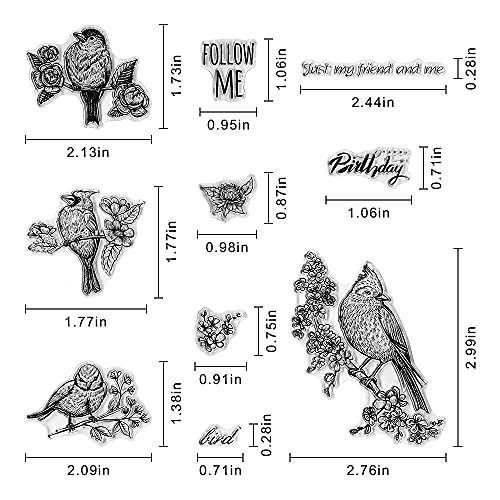 Threetols Birds Flowers Birthday Clear Stamps for Card Making Scrapbooking and Words Transparent Stamps Silicone Stamps Photo Album Decor Decoration and DIY Scrapbooking - Image 2
