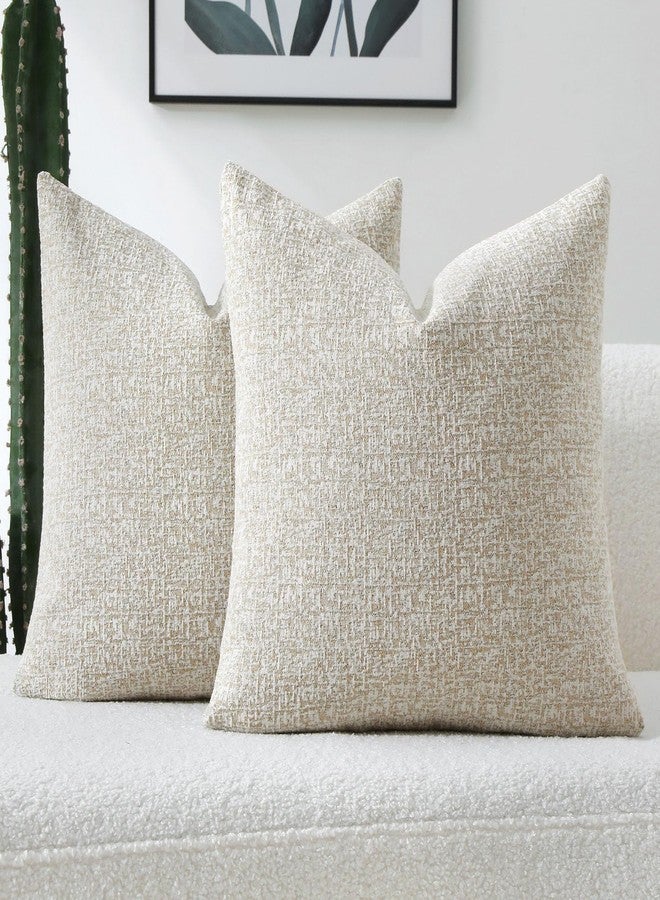 FUTEI Cream Chenille Decorative Throw Pillow Covers 18x18 Inch Set of 2,Soft Chenille Jacquard Textured Cushion Case,Modern Home Decor for Couch Living Room - Image 1
