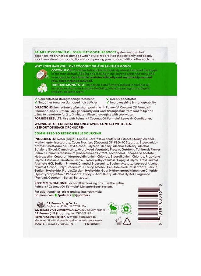 PALMER'S - Coconut Oil Formula Moisture Protein Conditioner Pack (60Gm) Pack Of 2 - Image 1