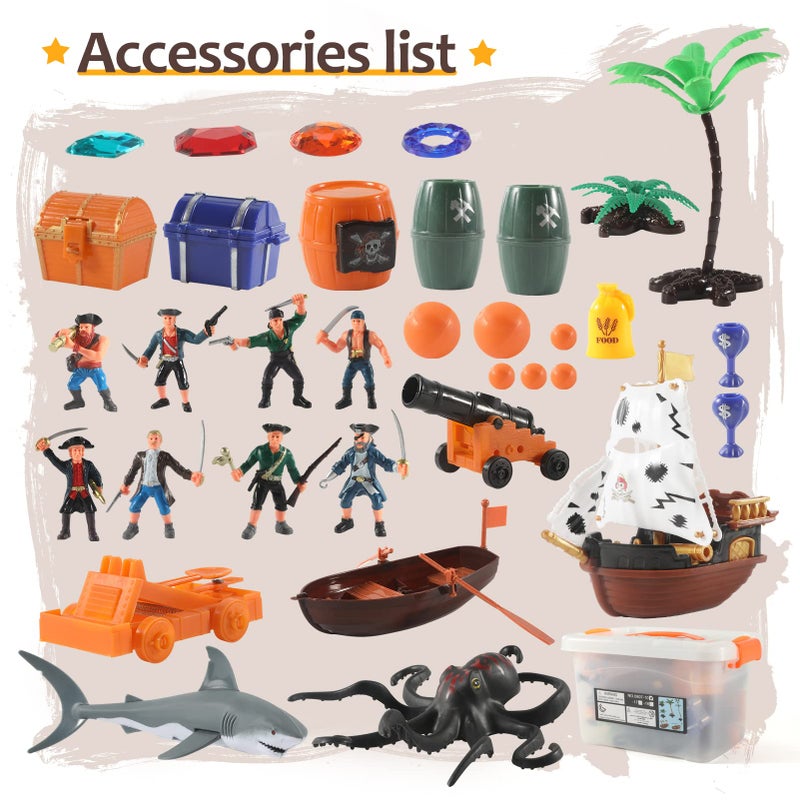 Love Life Pirate Action Figures Playset with Boat, Treasure Chest, Cannons, Shark, Pirate Ship Toys-Pirate Toy, 50 PCS Kids Pretend Adventure Set Figures, Birthday Gifts for Age 2 3 4 5 6 Year Old Boys Girls - Image 2