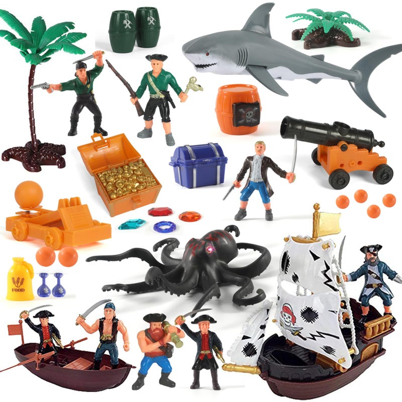 Love Life Pirate Action Figures Playset with Boat, Treasure Chest, Cannons, Shark, Pirate Ship Toys-Pirate Toy, 50 PCS Kids Pretend Adventure Set Figures, Birthday Gifts for Age 2 3 4 5 6 Year Old Boys Girls - Image 1