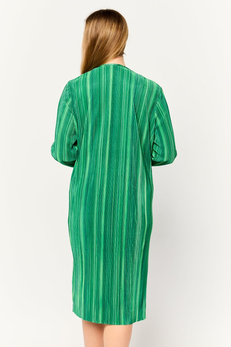 Cyrus Women Split Neck Rib Cardigan, Green  - Image 4