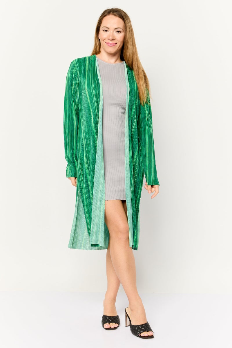 Cyrus Women Split Neck Rib Cardigan, Green - Image 2